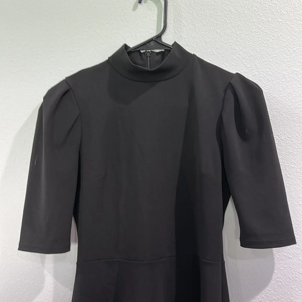 The Vanity Room black mock neck 3/4 puff sleeve circle skater dress mini - Picture 3 of 5